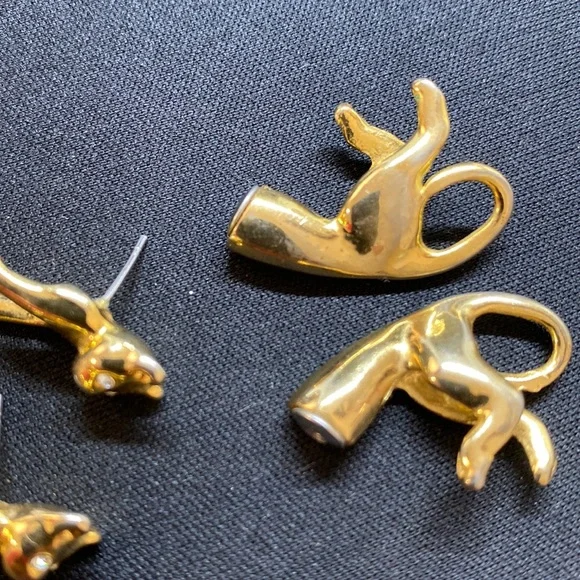 Cats earrings gold tone clear stones - Picture 6 of 12